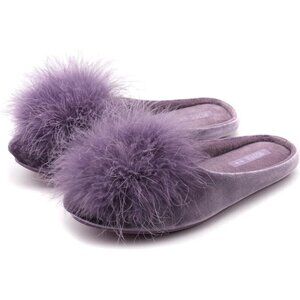 Women's Purple Cozy Velvet Memory Foam Fuzzy House Slippers Non-Slip Sole